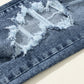 Navy Blue Light Wash Frayed Slim Fit High Waist Jeans