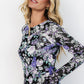 Floral Print Mesh Fitted Long Sleeve Top