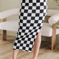 Checkered Side Slit Midi Skirt Chessa