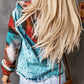 Rustic Aztec Print Frayed Hem Denim Jacket
