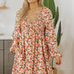 Beige Floral Bubble Sleeve Babydoll Dress