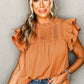 Sunset Orange Smocked Ruffle Sleeve Blouse