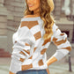 Orange Checkered Ribbed Neck Drop Shoulder Sweater