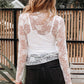 Black Sheer Floral Lace Mesh Mock Neck Long Sleeve Top