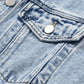 Sky Blue Lapel Distressed Raw Hem Buttons Denim Jacket