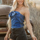 Sail Blue Vintage Bow Front Smocked Back Denim Tube Top