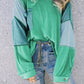 Green Colorblock Stitching Patchwork Buttoned Long Sleeve Top