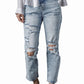 Sky Blue Light Wash Frayed Slim Fit High Waist Jeans