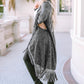 Black Fringed Hem Pocketed Open Cardigan