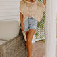 Apricot Fishnet Knit Ribbed Round Neck Short Sleeve Sweater Tee