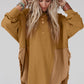 Camel Splicing Raw Hem High Low Oversized Blouse