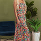 Black Boho Floral Print Thin Straps Sleeveless High Waist Maxi Dress