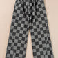 Dark Grey Checkered Denim Wide Leg Jeans