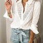 White Floral Lace Hollow-out Splicing Crinkled Shirt