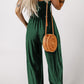 Green Smocked Sleeveless Wide Leg Jumpsuit with Pockets