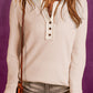 Beige Waffle Knit Textured Henley Top