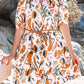 Abstract Printed Puff Sleeve Button Up Braided Belt Mini Dress