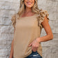 Smoke Gray Ruffled Tiered Sleeve Square Neck Textured Top