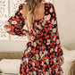 Multicolour Smocked High Waist Long Sleeve Floral Dress