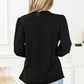 Black Solid Surplice Neck Shirred Cuffs Draped Blouse