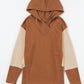 Chestnut Contrast Sleeves Patchwork Colorblock Hoodie