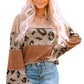 Leopard Colorblock Patchwork V-Neck Loose Sleeve Knit Top