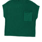 Deep Green Patch Pocket Ribbed Knit Short Sleeve Sweater